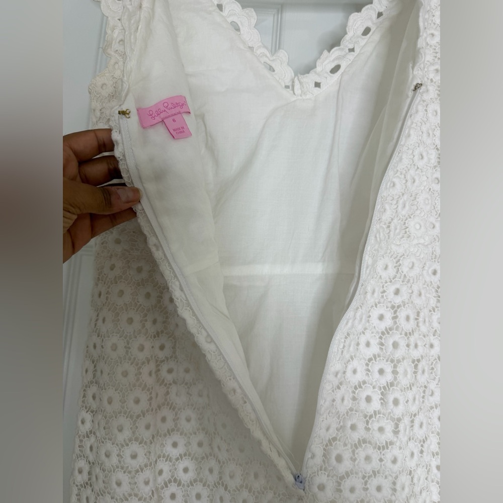 Lilly Pulitzer White Cot Bridal Dress with Eyelet Lace Daisies Size 6 - Picture 5 of 8